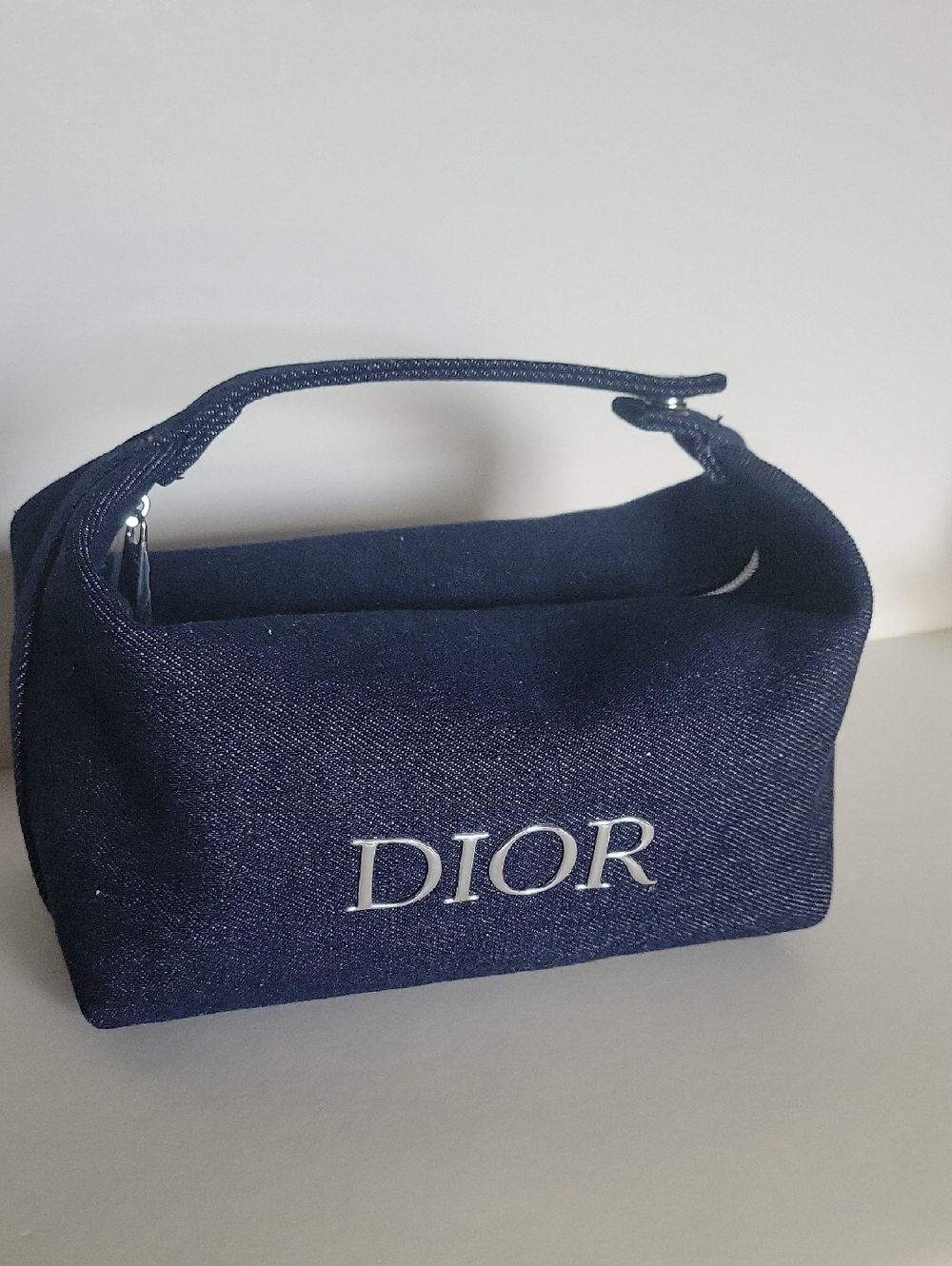 Dior Navy Canvas Cosmetic Pouch with Rose-Nude Mini Lipstick And Case Lipstick